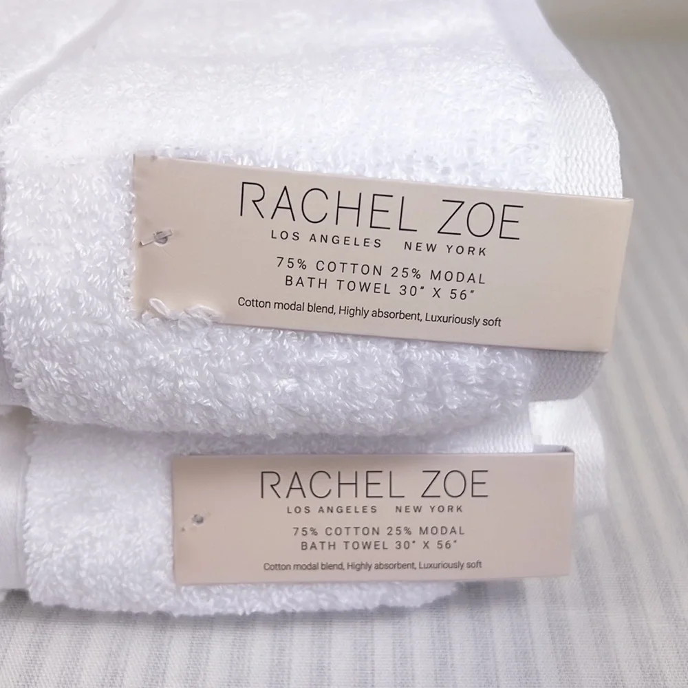 Rachel Zoe Bath Towel Set White 2 PCS Cotton Modal NEW